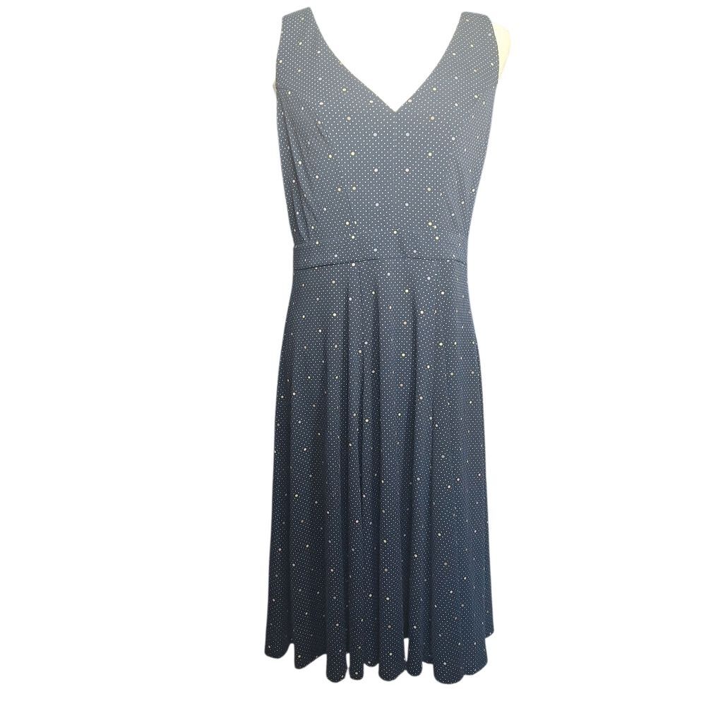 Ann Taylor Navy Sleeveless A Line Dress Polka Dot Classic Retro Size 10 Womens